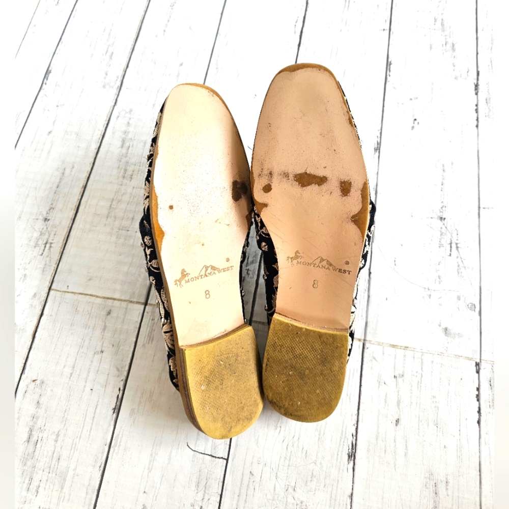 Montana West Black & Ivory Cream Embroidered Rhinestone Mules Flats Shoes - Picture 14 of 16